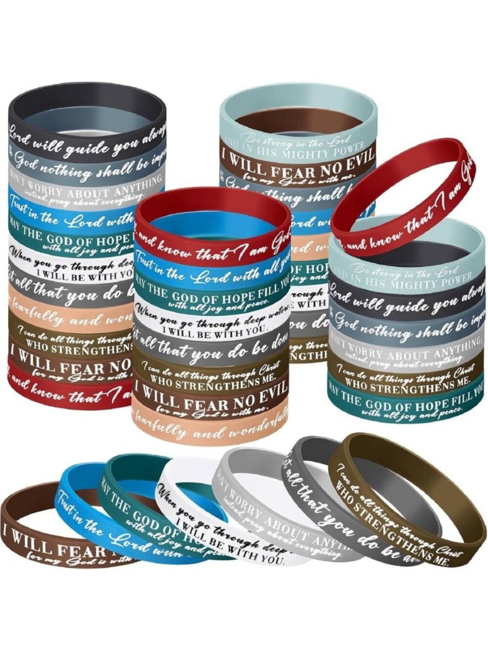 300 Pcs Silicone Bible Verse Bracelets - Classic Colors, Faith-Inspired Gifts